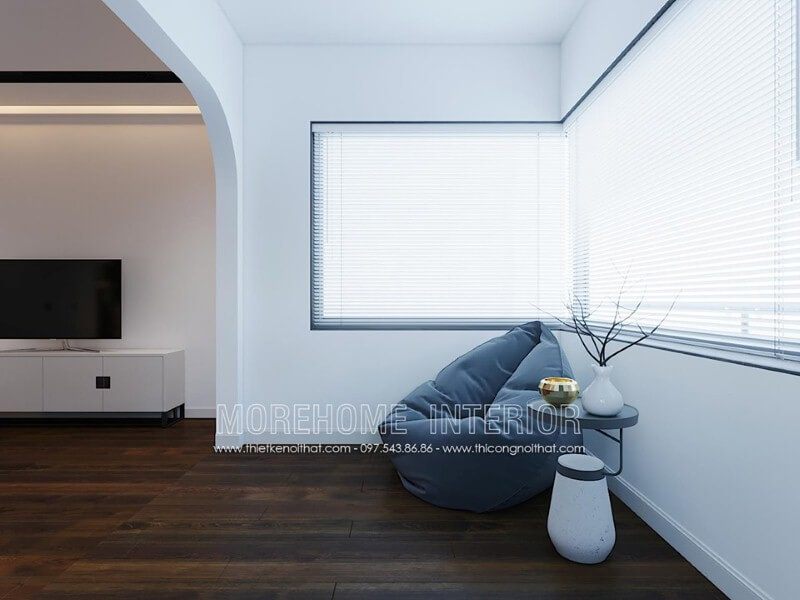 Sàn gỗ óc chó kết hợp cùng tường trắng đơn sắc giúp phòng ngủ hiện đại trở nên rộng hơn, thông thoáng hơn.